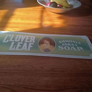 Vintage 1974 Metal Tin Sign Clover Leaf Ammonia Borax Soap Bathroom 19” X  7”